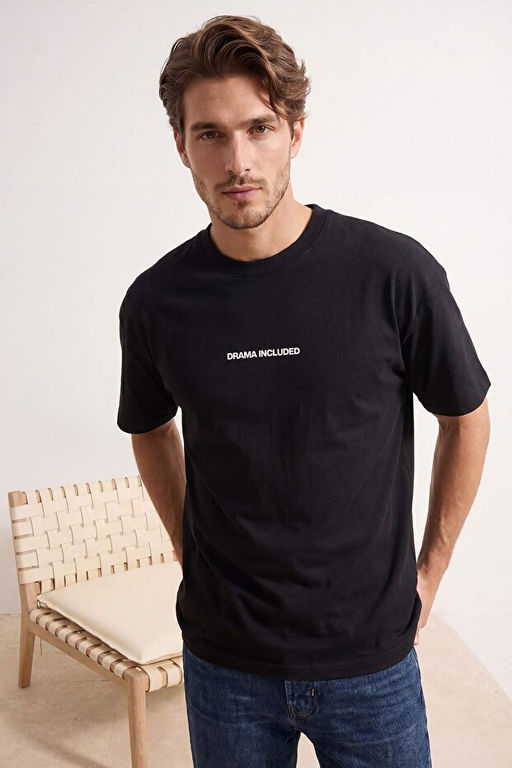 Siyah Oversize/Geni_ Kal_p Slogan Bask_l_ Tok Kuma_ T-Shirt TMNSS26TS00073 - Trendyolmilla фото 2