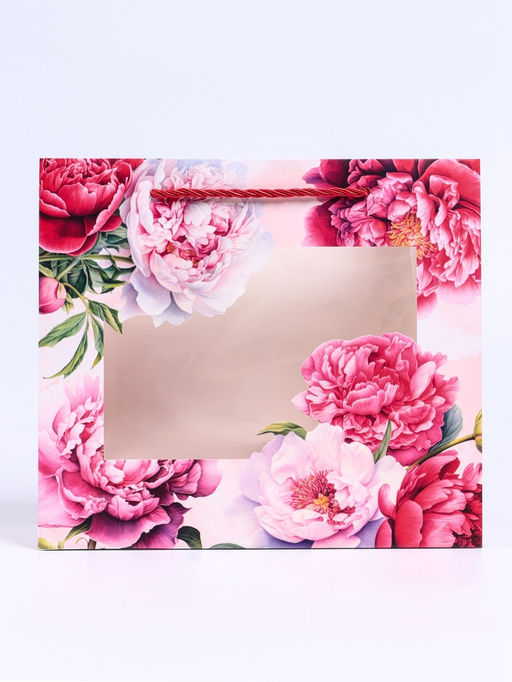 Цена за 2 шт. Пакет подарочный с окном Пионы, 25?10?22 см
