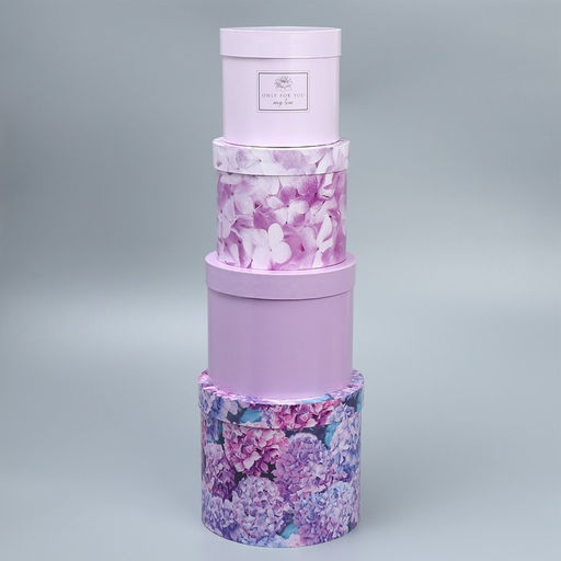 Набор коробок для цветов 4 в 1, упаковка подарочная, Лаванда, 14?14?13 см - 20?20?17.5 см