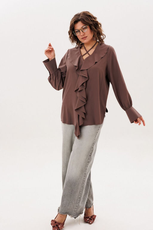 Блуза ANELLI 1679 молочный шоколад  фото 3