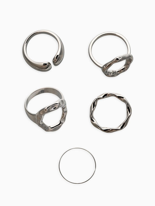 Набор колец 5 шт "Новый стиль" мятый, размер МИКС, цвет серебро