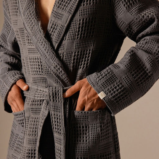 Халат вафельный мужской SL HOME: Chess «Гри Сандре», размер M, хлопок 100%, тёмно-серый