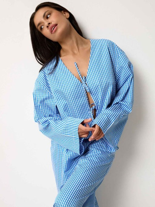 MY Рубашка домашняя укороч.на завязках (клетка) Р223  фото 7