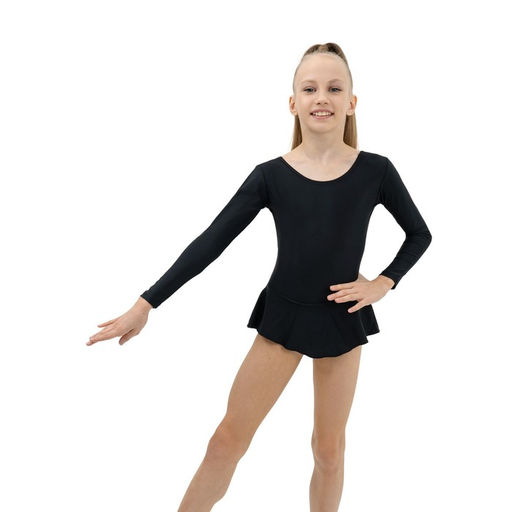 Купальник гимнастический Grace Dance, с юбкой, с длинным рукавом, р. 36, цвет чёрный  фото 3