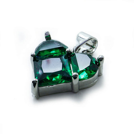 Подвеска Сердечко Изумрудное-silver чешское стекло с алмазной огранкой