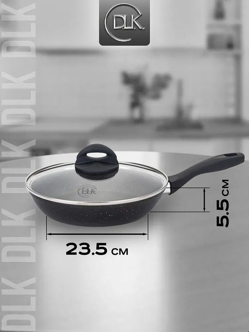 Сковорода с крышкой 28х6 см (3 л) с АПП, цвет: черный/золотой, арт. 5050-BK/GD-28. - D.L.K. фото 2