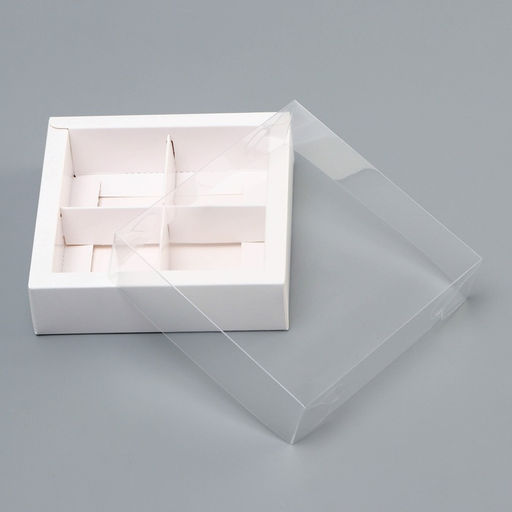 Цена за 2 шт. Коробка для 4 конфет, белая с прозрачной крышкой, 12.5×12.5×3.5 см