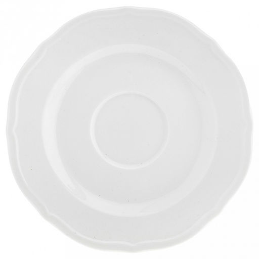 "Совершенство" Чашка фарфоровая 200мл, д8,9см h7,9см, с блюдцем д14,8см h1,5см, глянцевая глазурь, белый, рельефный декор, волнистый край (Китай)