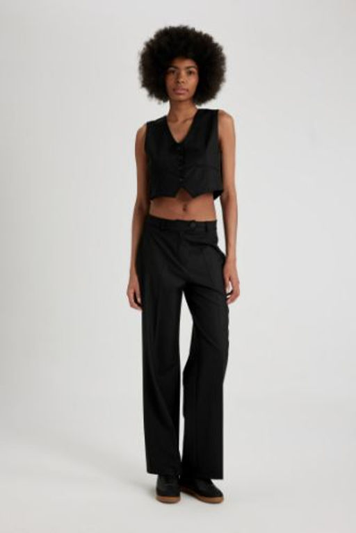 Klasik Pantolon Basic Duz Wide Leg Genis Bol Paca Yuksek Bel Standart Boy
