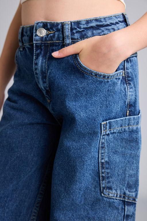 %100 Pamuk Baggy Fit Jean Pantolon K_z _ocuk - Defacto фото 4