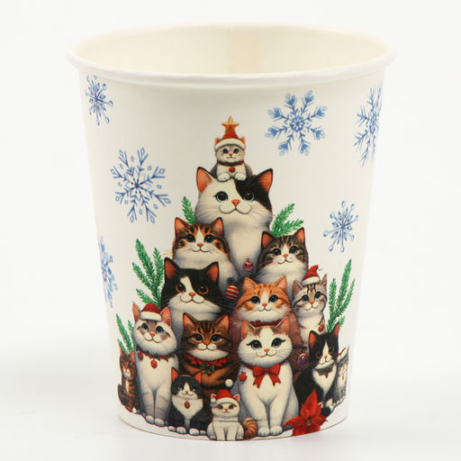 Цена за 10 шт. Стакан бумажный одноразовый С Новым годом, котики, 250 мл