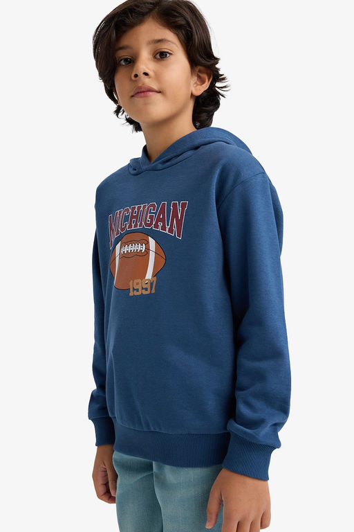 Kap__onlu Bask_l_ __i Yumu_ak T_yl_ Sweatshirt Erkek _ocuk - Defacto фото 3