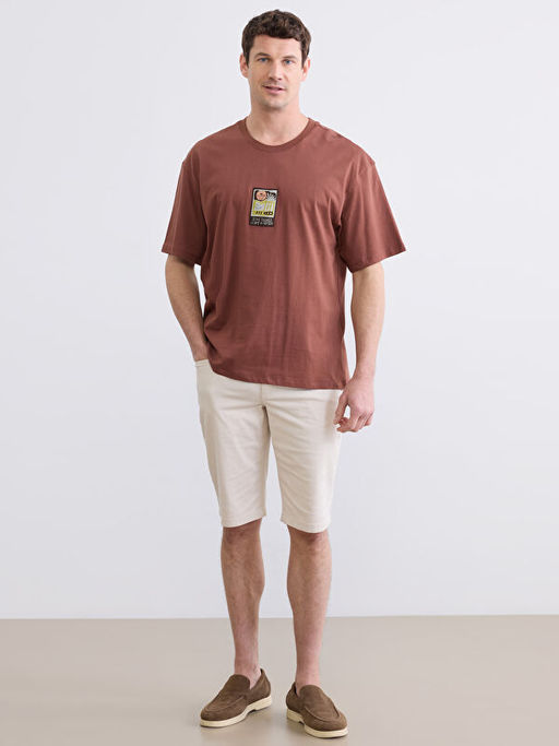 Bisiklet Yaka Bask?l? Penye Erkek Ti??rt