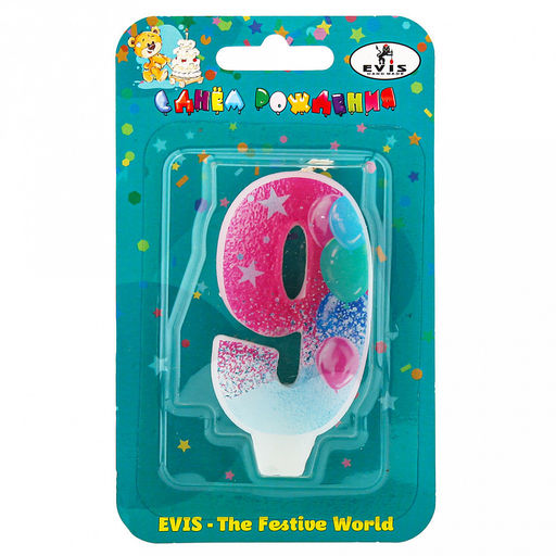 Свеча для торта "День рождения-22" 4,4х1,2х7,7см, парафин, "Цифра 9" (Россия)