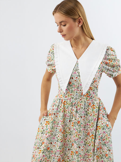 Платьеиз хлопка с большим контрастным воротником OD-935-2