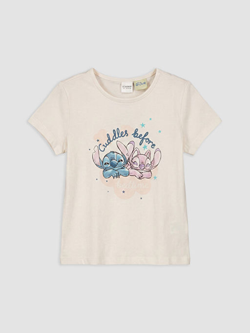 Stitch Bask?l? K?z ?ocuk ?ortlu Pijama Tak?m?