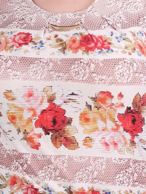 Футболка женская с розами в полоску бежево-розовая - Almond фото 3