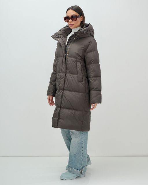 Пальто зимнее утепленное с капюшоном женское темно-коричневого цвета 7618TK - Visdeer фото 7