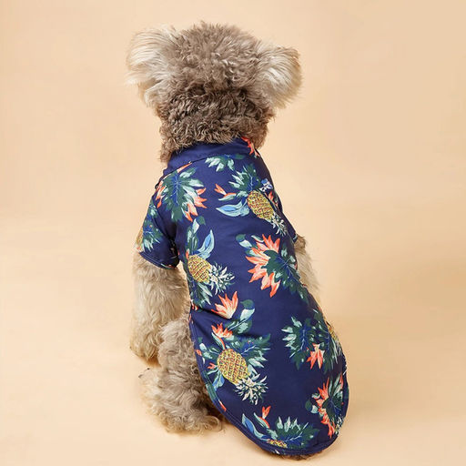 Рубашка для собак и кошек малых и средних пород "СТИЛЬНЫЙ БРО", цвет синий, принт ананасы с цветами, размер L