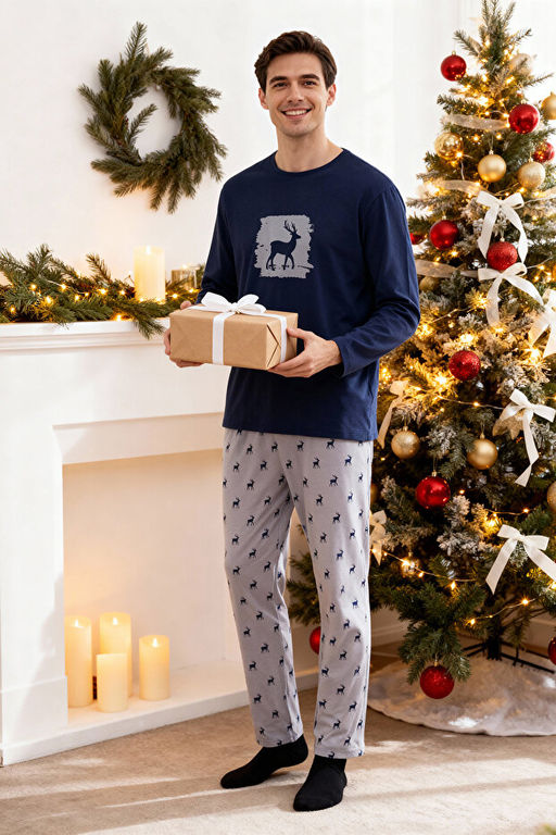 Lacivert Geyik Bask_l_ Regular Fit _rme Pijama Tak_m_ TMNAW25PT00040 - Trendyolmilla фото 2