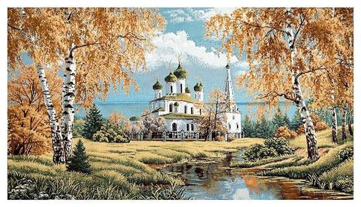 Храм у воды - гобеленовый купон 32х55 см