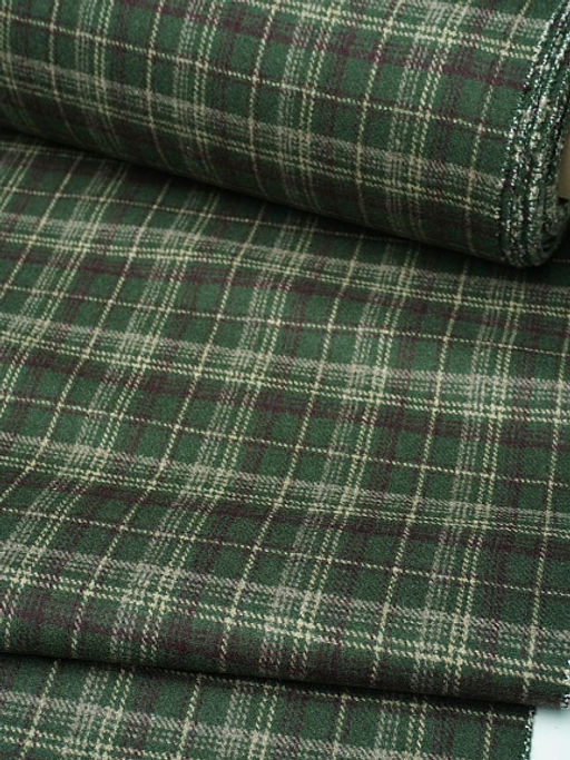 Шерсть пальтово-костюмная Твид Клетка цв.бежево-сливовый на зеленом, ш.1.5м, шерсть-50%, п/э-50% - Купава фото 16