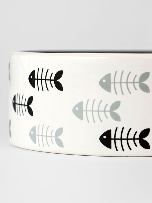 Миска керамическая «Рыбные косточки» 300 мл 12.5×4.5 см, серая/белая