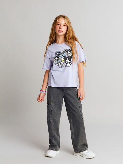 Bisiklet Yaka Kuromi Bask?l? K?z ?ocuk Ti??rt