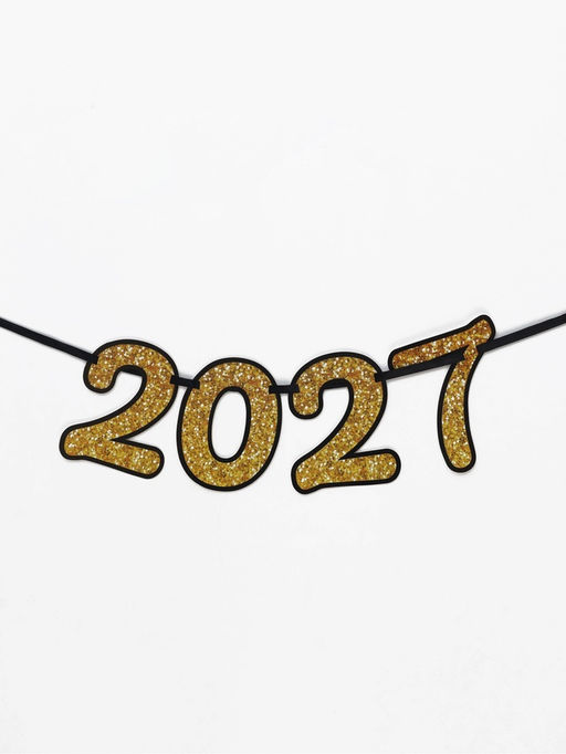 Гирлянда на ленте с блестками «С новым годом 2027» золотая, 450 см