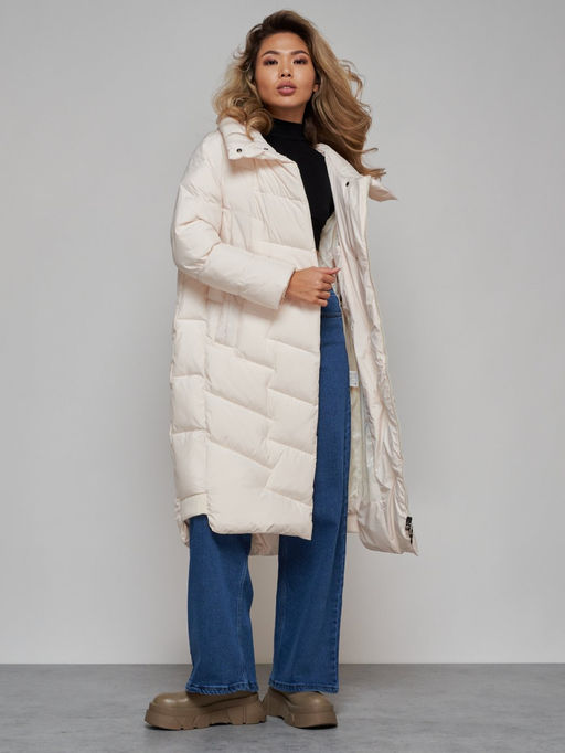 Пальто утепленное молодежное зимнее женское бежевого цвета 52355B - Holdluck фото 21