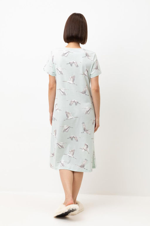 Е 10054/туманный голубой,журавли сорочка ночная жен