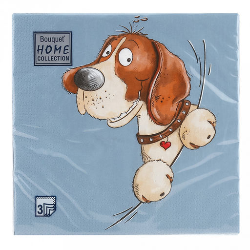 Салфетки бумажные "Bouquet Home Collection" 33х33см, 3-х слойные, 20 штук в упаковке, 100% целлюлоза, "Весёлая собачка" (Россия)