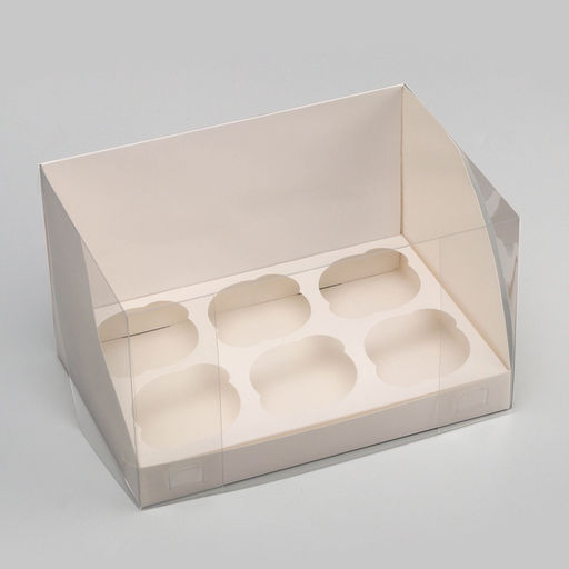 Цена за 2 шт. Коробка для 6 капкейков, белая 23.5×16×14 см