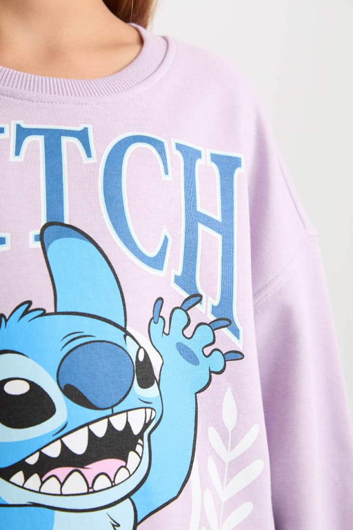 Толстовка с круглым вырезом для девочек Disney Lilo & Stitch Relax Fit - Defacto фото 5