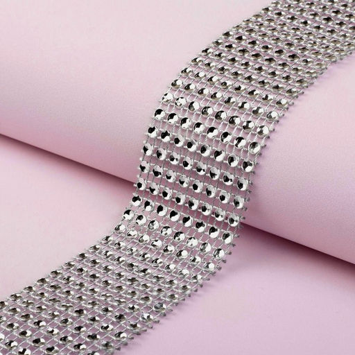 Лента с имитацией страз, 4 см, 9±1 м, цвет серебряный