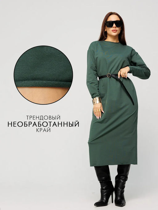 Женское платье макси из футера 2-х нитки Lingeamo хаки ВП-10 (53)  фото 10