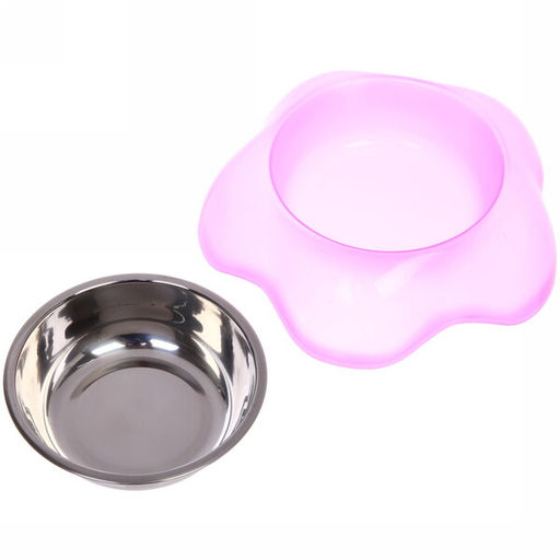 Цена за 2 шт. Миска пластиковая с металлической чашкой "Цветок" 16,5*4,2см цвет розовый/150 и 200мл