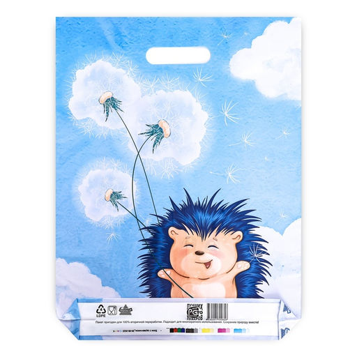 Цена за 50 шт. Пакет «Ежик с одуванчиком», полиэтиленовый с вырубной ручкой, 30×40 см, 60 мкм