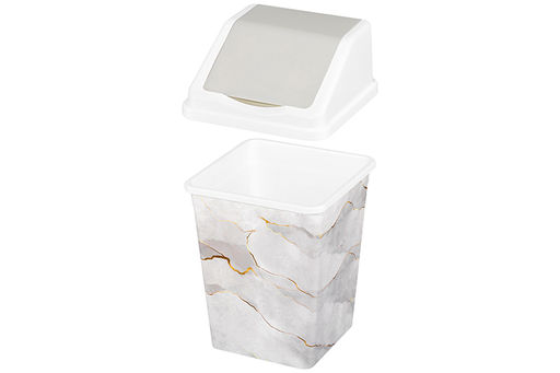 Ведро для мусора с подвижной крышкой 5 л 19*19*27 см квадратное Белый Мрамор (940556) - Elan gallery фото 7