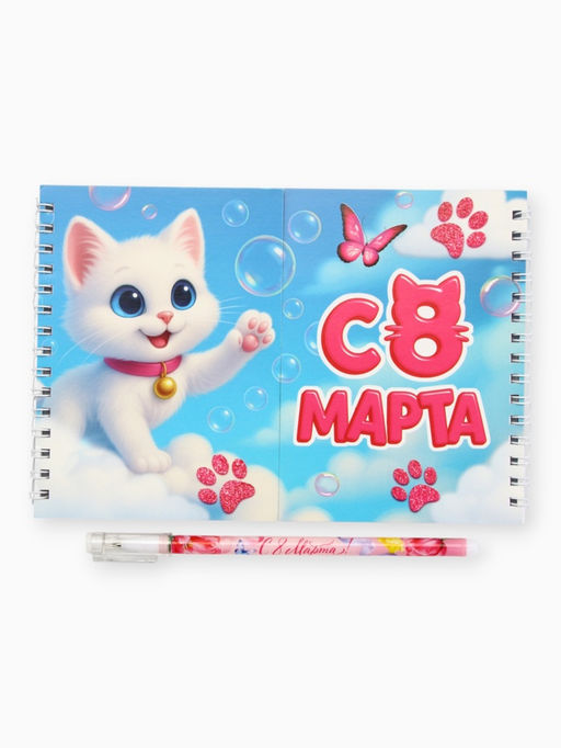Подарочный набор, двойной блокнот с заданиями, ручка «Котик»