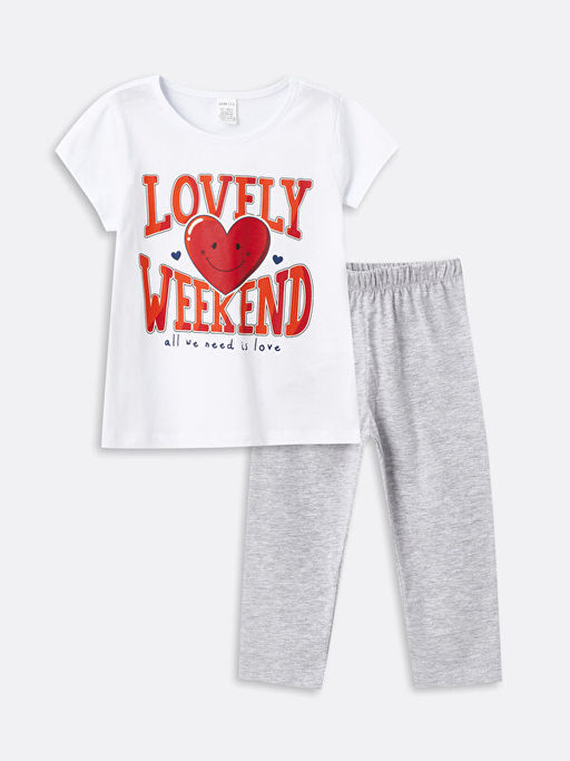 Bisiklet Yaka Bask?l? K?z Bebek Pijama Tak?m?