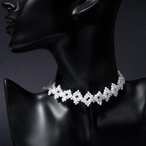 Чокер Жемчуг вышивка, цвет белый в серебре, 30 см