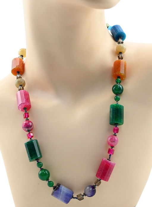 Колье из агата пати тонир. цилиндр с гранями 14*20мм, цв.ассорти, 65см