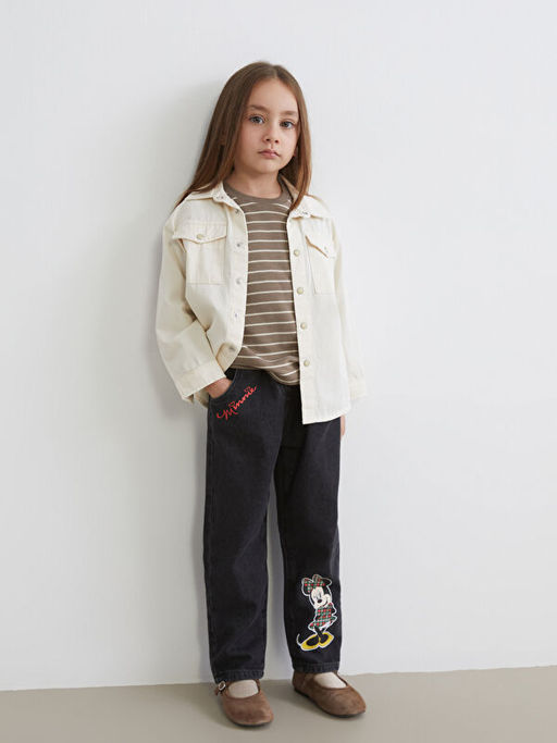 Minnie Mouse Bask?l? K?z ?ocuk Jean Pantolon