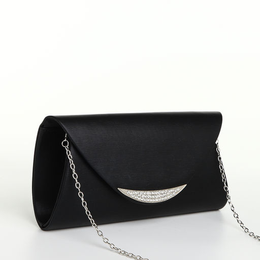 Сумка-клатч женская вечерняя на магните, на длинной цепочке, со стразами, мерцающая, чёрная