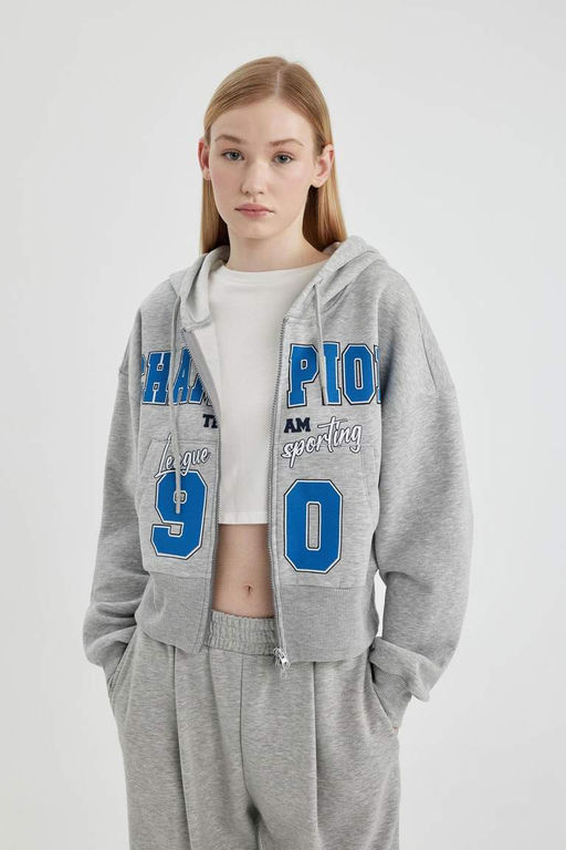 Толстовка на молнии с капюшоном и принтом Cool Oversize - Defacto фото 6