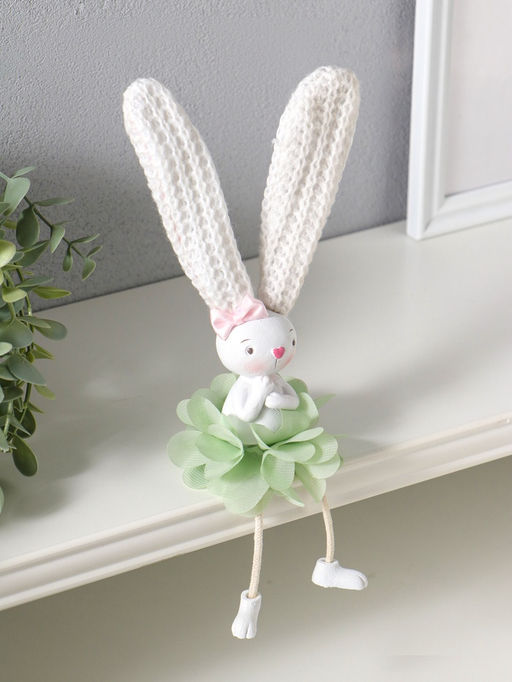 Фигура настольная полистоун Заюшка с розовым бантиком в цветочной юбочке, на полку, длинные ножки, 4.8?4?24.5 см