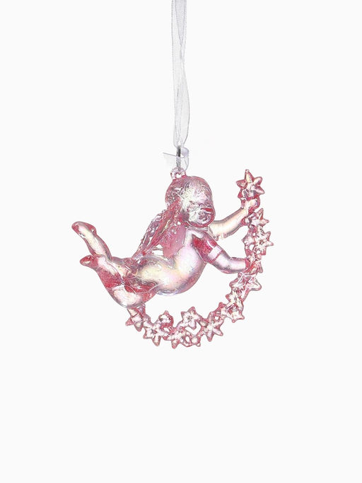 Цена за 2 шт. Ёлочная игрушка Зимнее волшебство. Ангел на звездах пластик, 78 см, сиреневый перелив фото 9