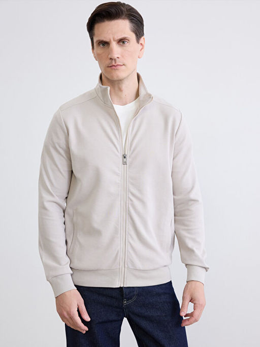Dik Yaka Erkek Fermuarl? Sweatshirt