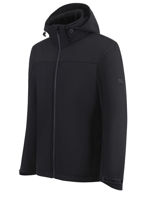 Ветровка мужская софтшелл виндстоппер с капюшоном спортивная черного цвета 9615_1Ch